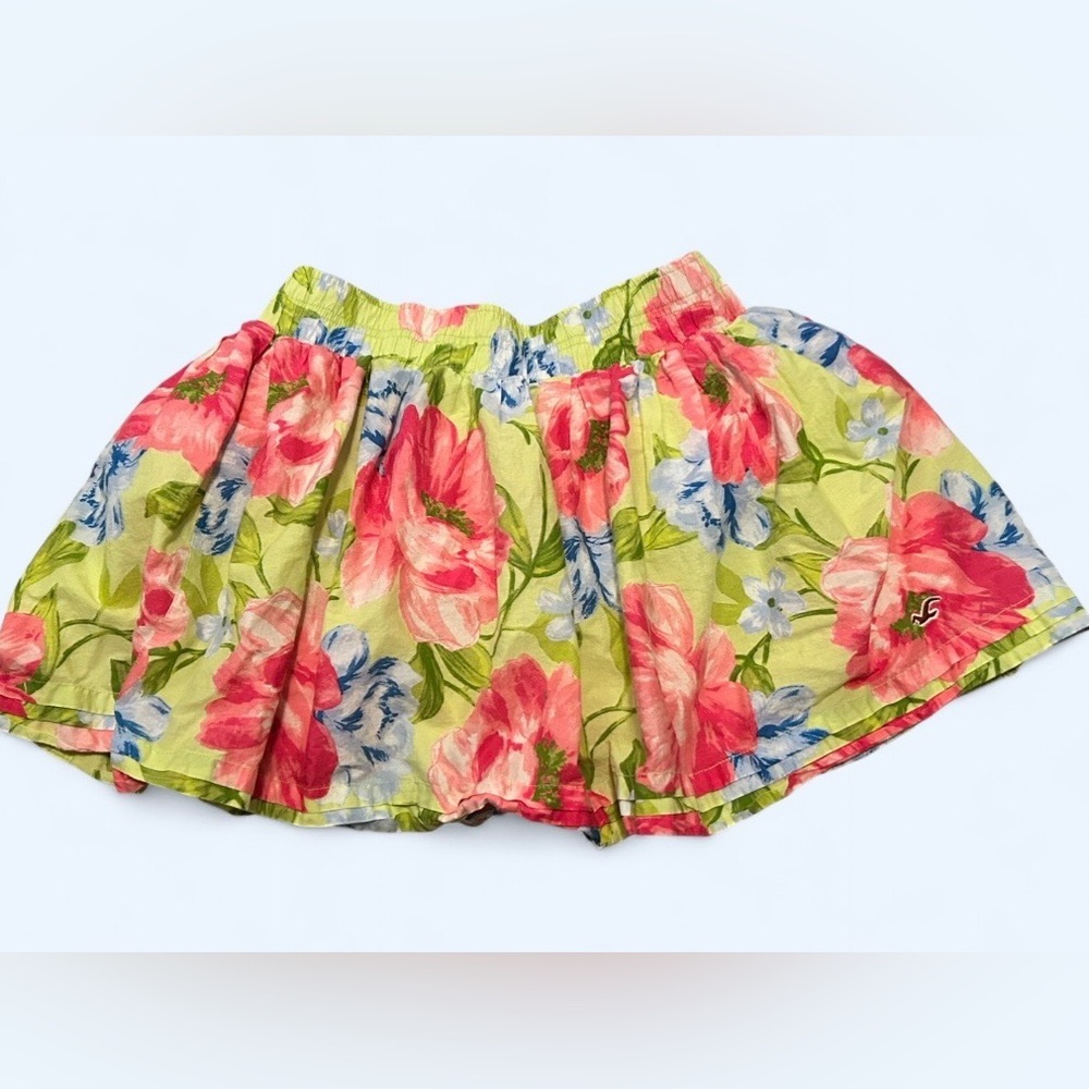 Hollister Vintage Y2K Floral Skirt Lime Green Pink Blue Size M